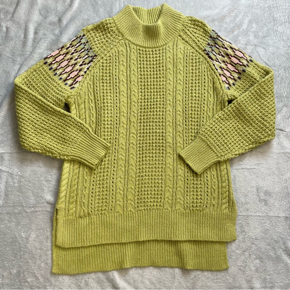 Sundance Sweater XS Cable Knit Oversized Tunic Wool Blend Green Knit